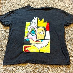 Women’s gray tee with villains on it.